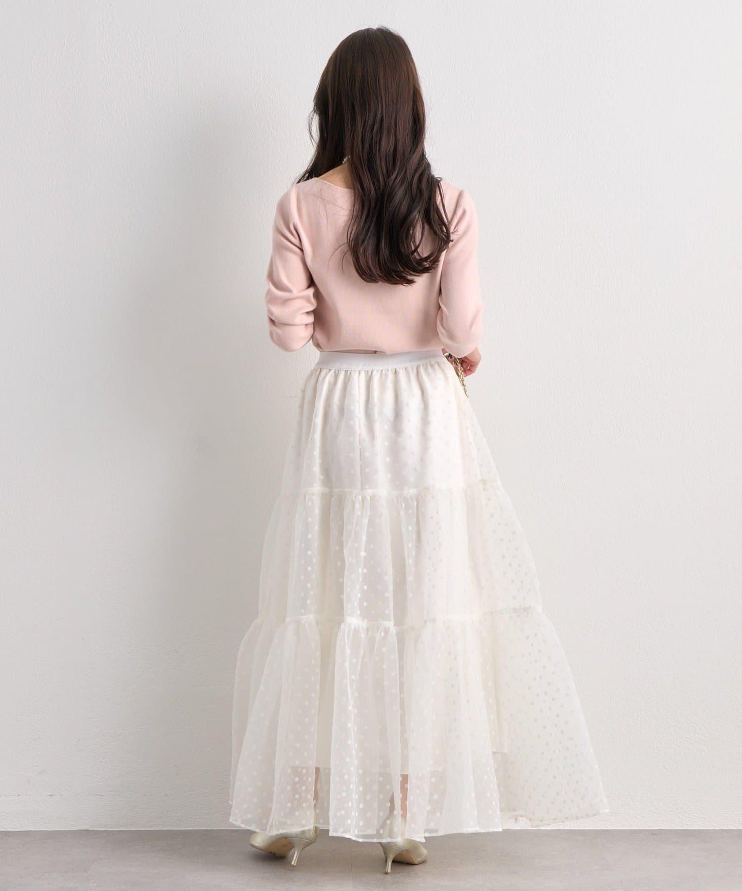 【miki監修・3尺碼可選】波點植絨層疊半身裙（白色）