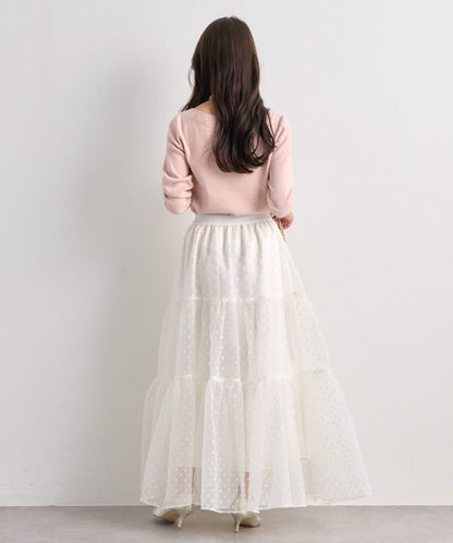 【miki監修・3尺碼可選】波點植絨層疊半身裙（白色）