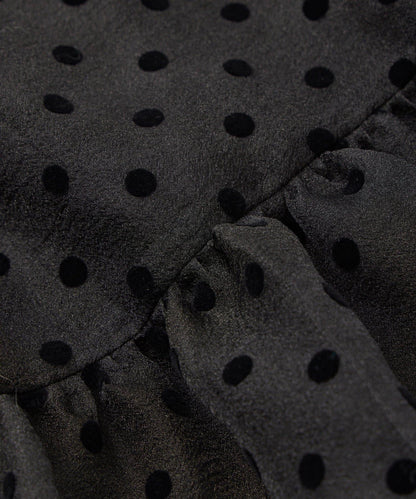 【3尺碼可選】波點植絨層疊半身裙（黑色）