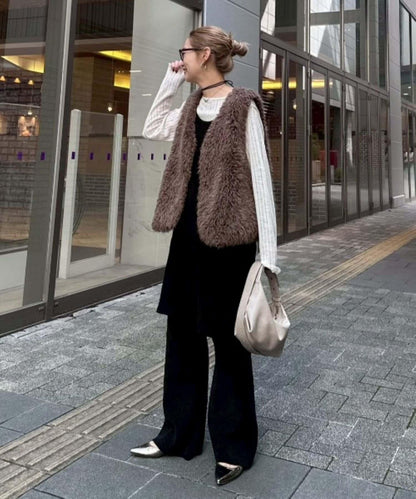 【PON企畫】顯瘦前後兩穿毛絨針織吊帶長款上衣