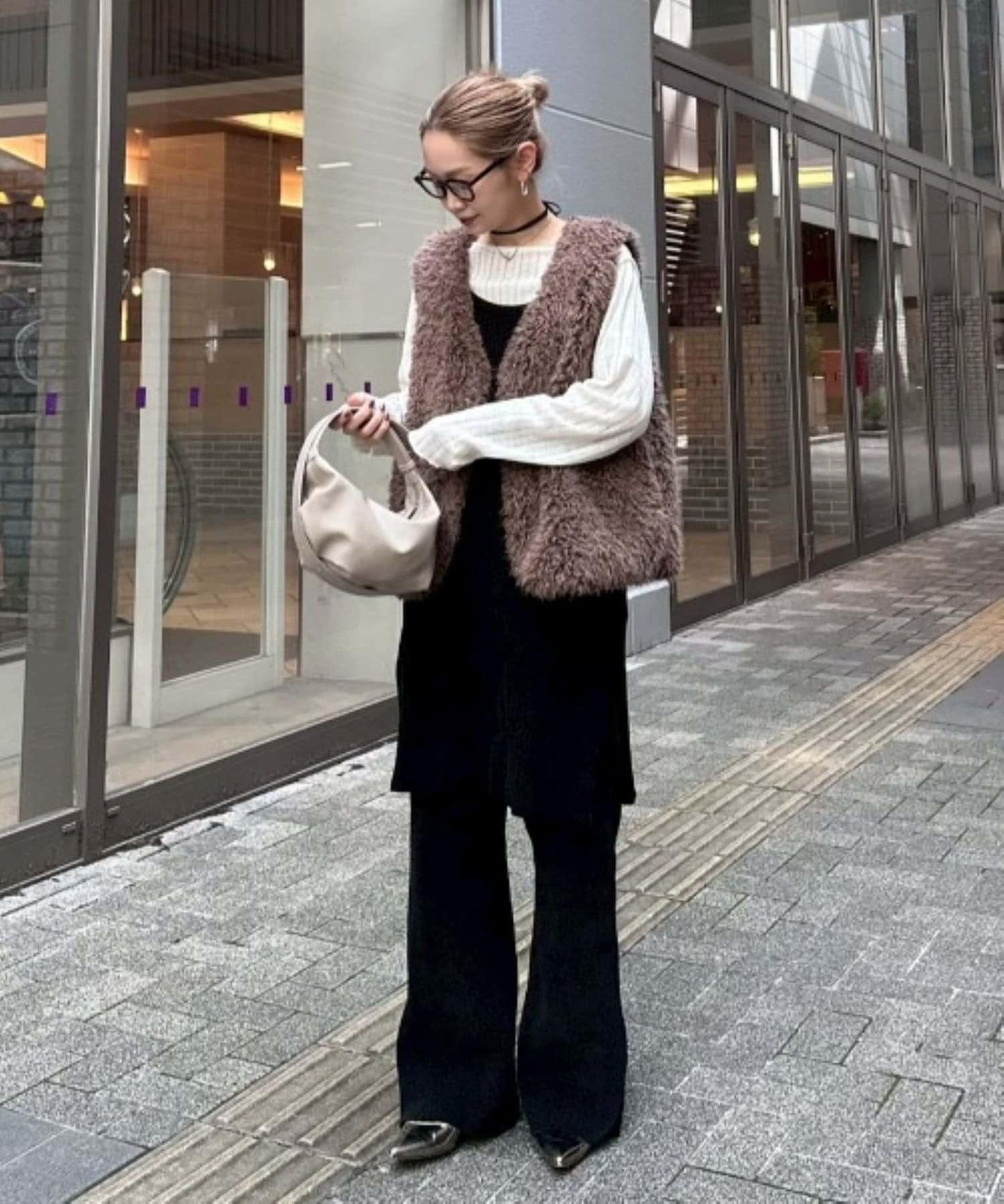 【PON企畫】顯瘦前後兩穿毛絨針織吊帶長款上衣