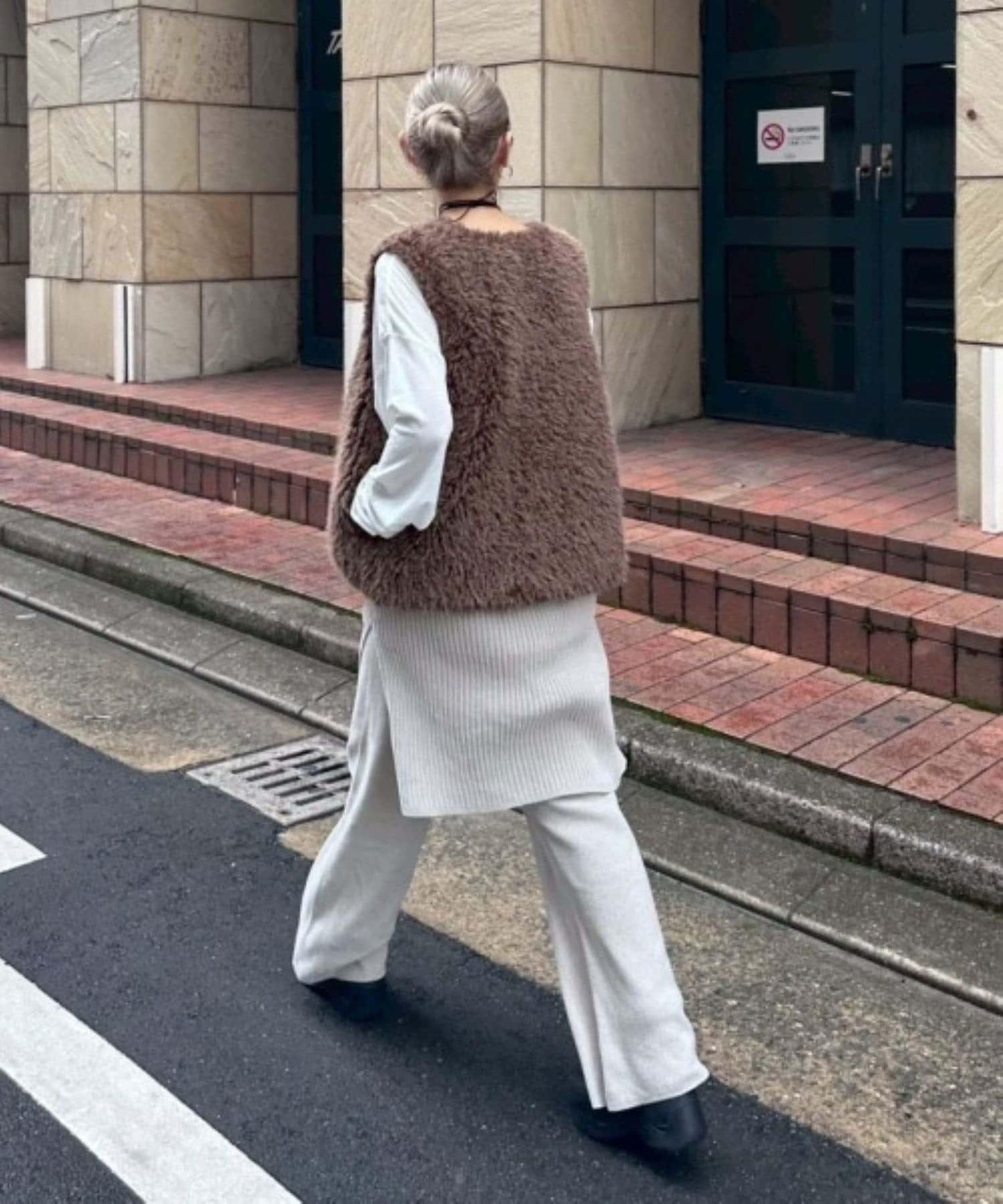 【PON企畫】顯瘦前後兩穿毛絨針織吊帶長款上衣