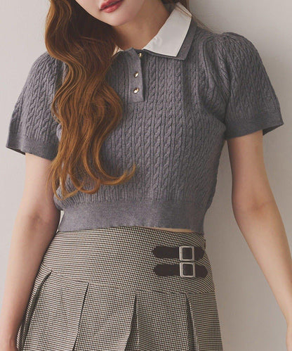 【one after another】2件裝翻領麻花針織衫