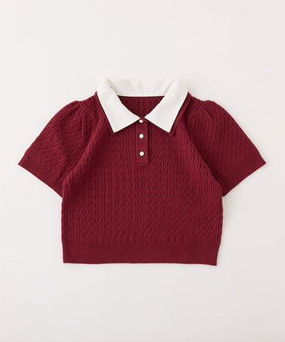 【one after another】2件裝翻領麻花針織衫