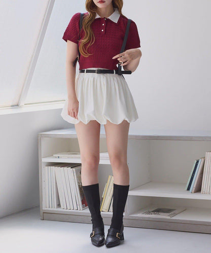 【one after another】2件裝翻領麻花針織衫