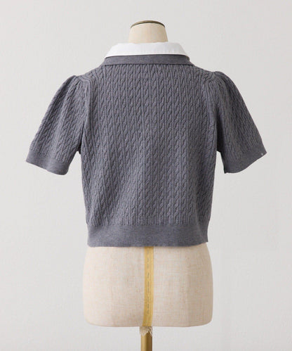 【one after another】2件裝翻領麻花針織衫