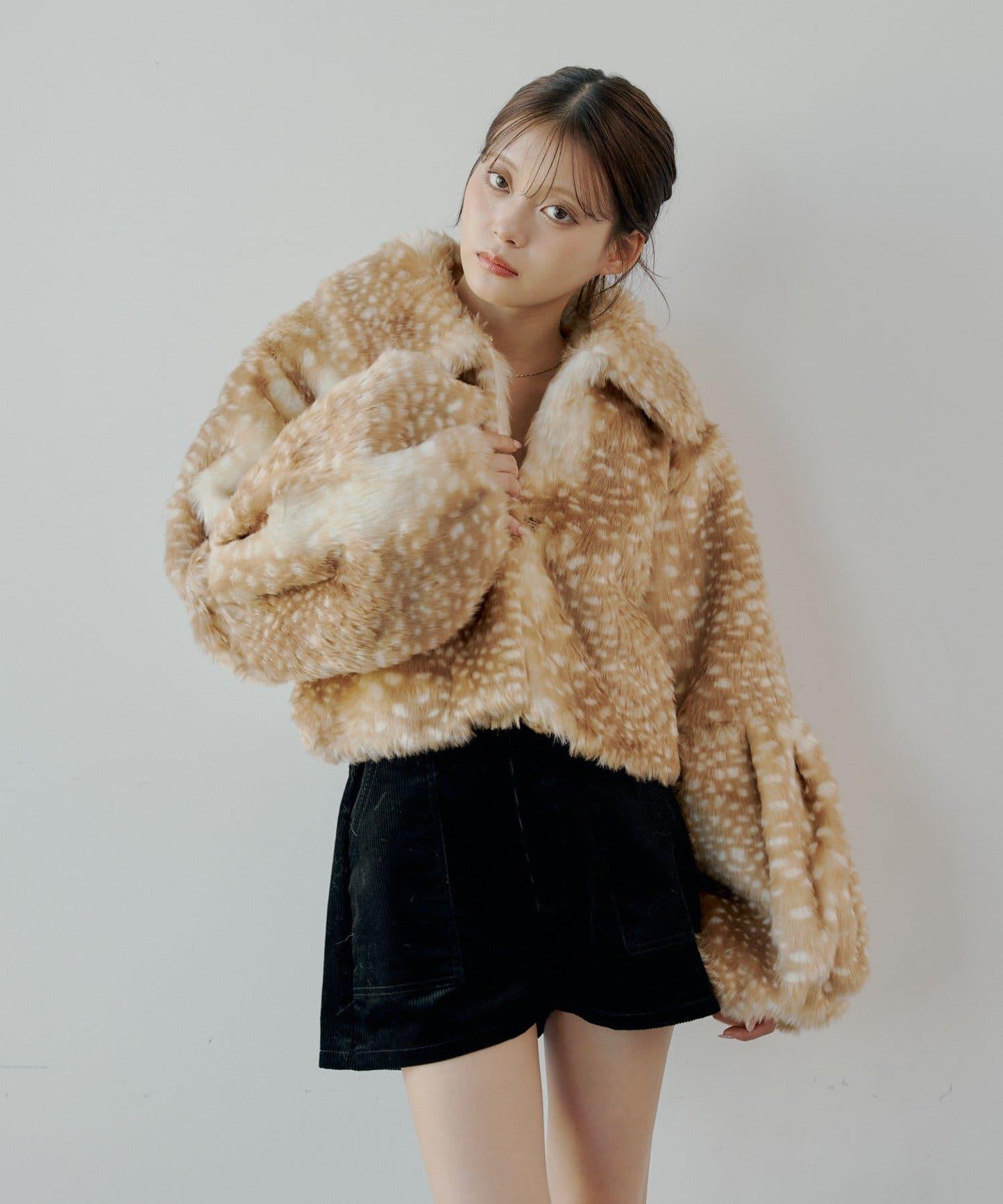 【SALON by Chico】可拆卸領短款動物紋大衣