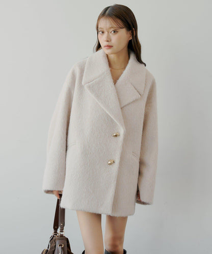 金色紐扣毛邊寬鬆大衣