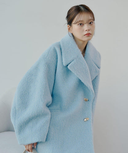 金色紐扣毛邊寬鬆大衣