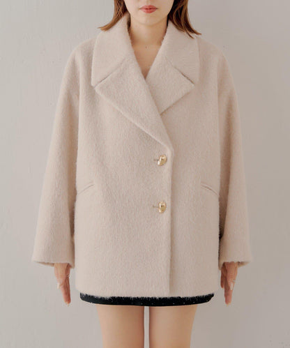 金色紐扣毛邊寬鬆大衣