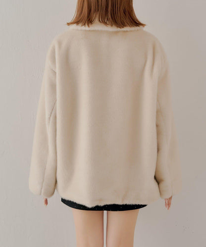 金色紐扣中長款毛絨大衣