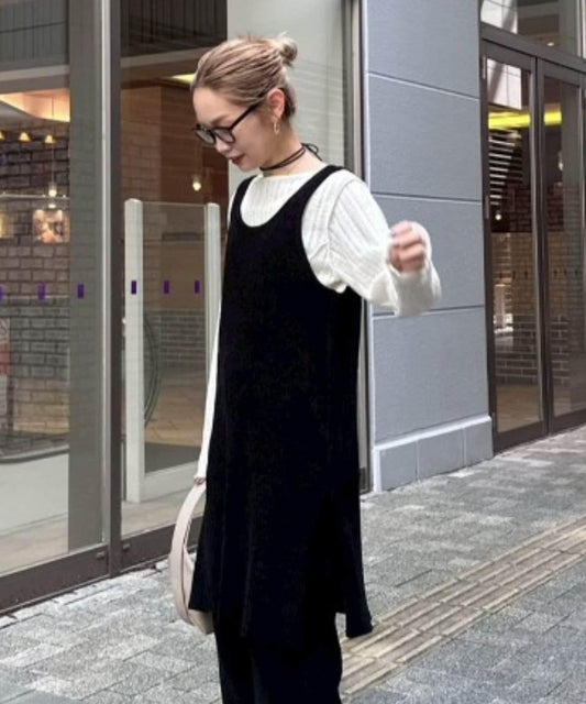 【PON企畫】顯瘦前後兩穿毛絨針織吊帶長款上衣