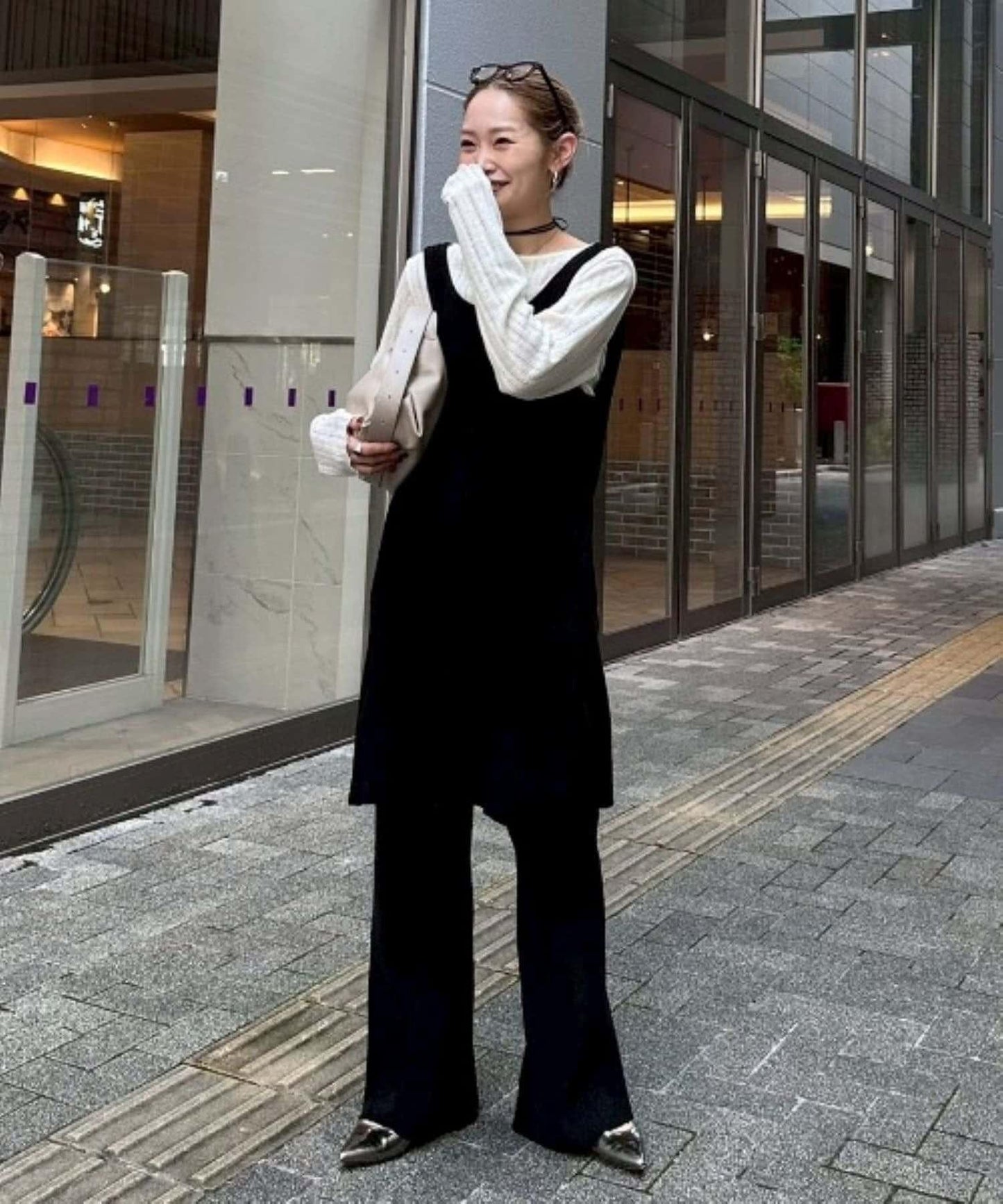 【PON企畫】顯瘦前後兩穿毛絨針織吊帶長款上衣