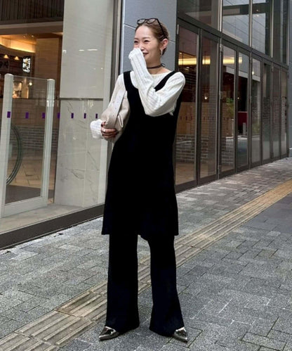 【PON企畫】顯瘦前後兩穿毛絨針織吊帶長款上衣