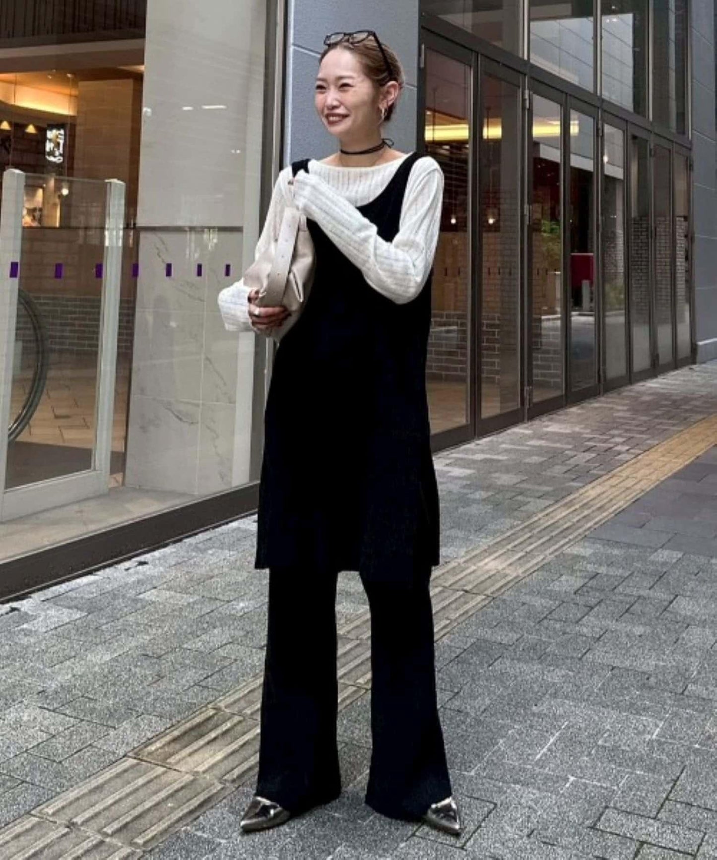 【PON企畫】顯瘦前後兩穿毛絨針織吊帶長款上衣