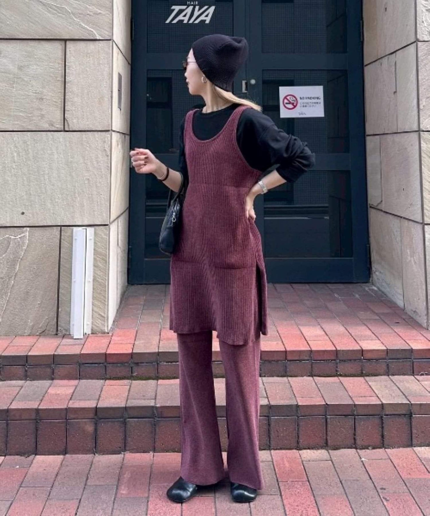 【PON企畫】顯瘦前後兩穿毛絨針織吊帶長款上衣