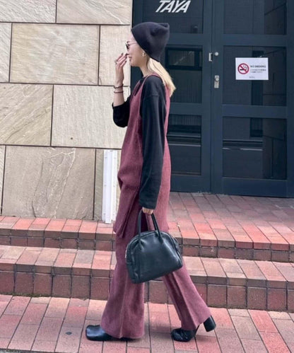 【PON企畫】顯瘦前後兩穿毛絨針織吊帶長款上衣