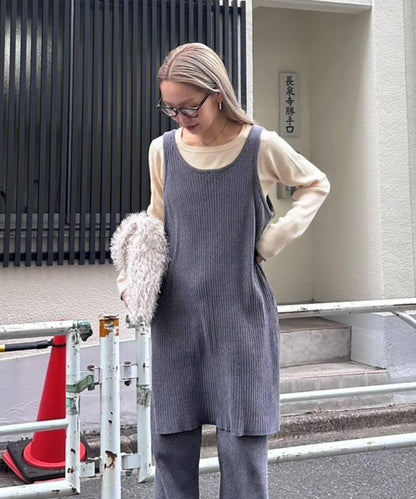 【PON企畫】顯瘦前後兩穿毛絨針織吊帶長款上衣