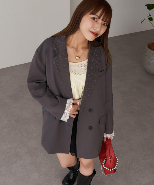 亮片波點蕾絲西裝外套