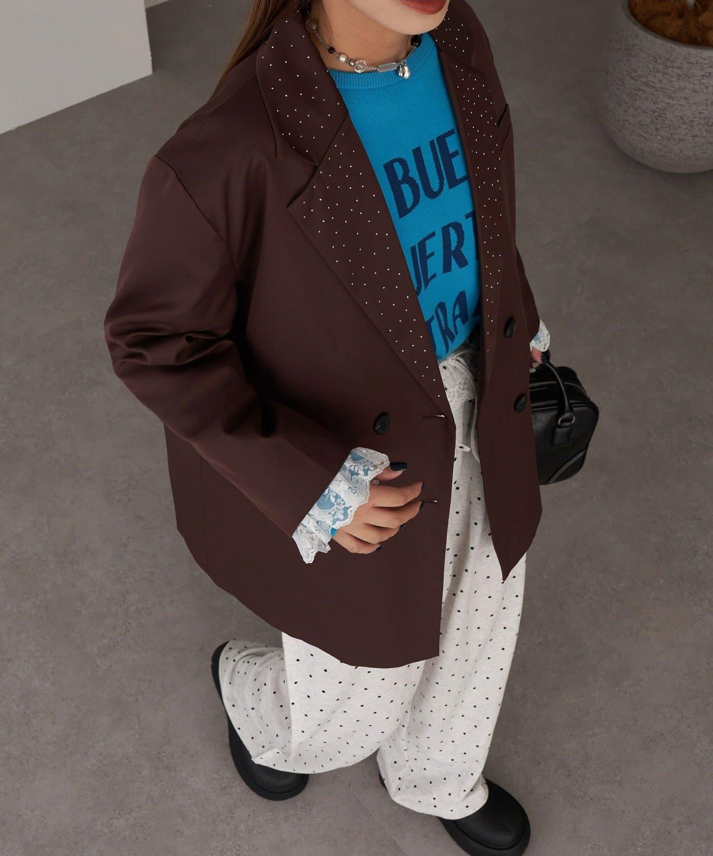 亮片波點蕾絲西裝外套