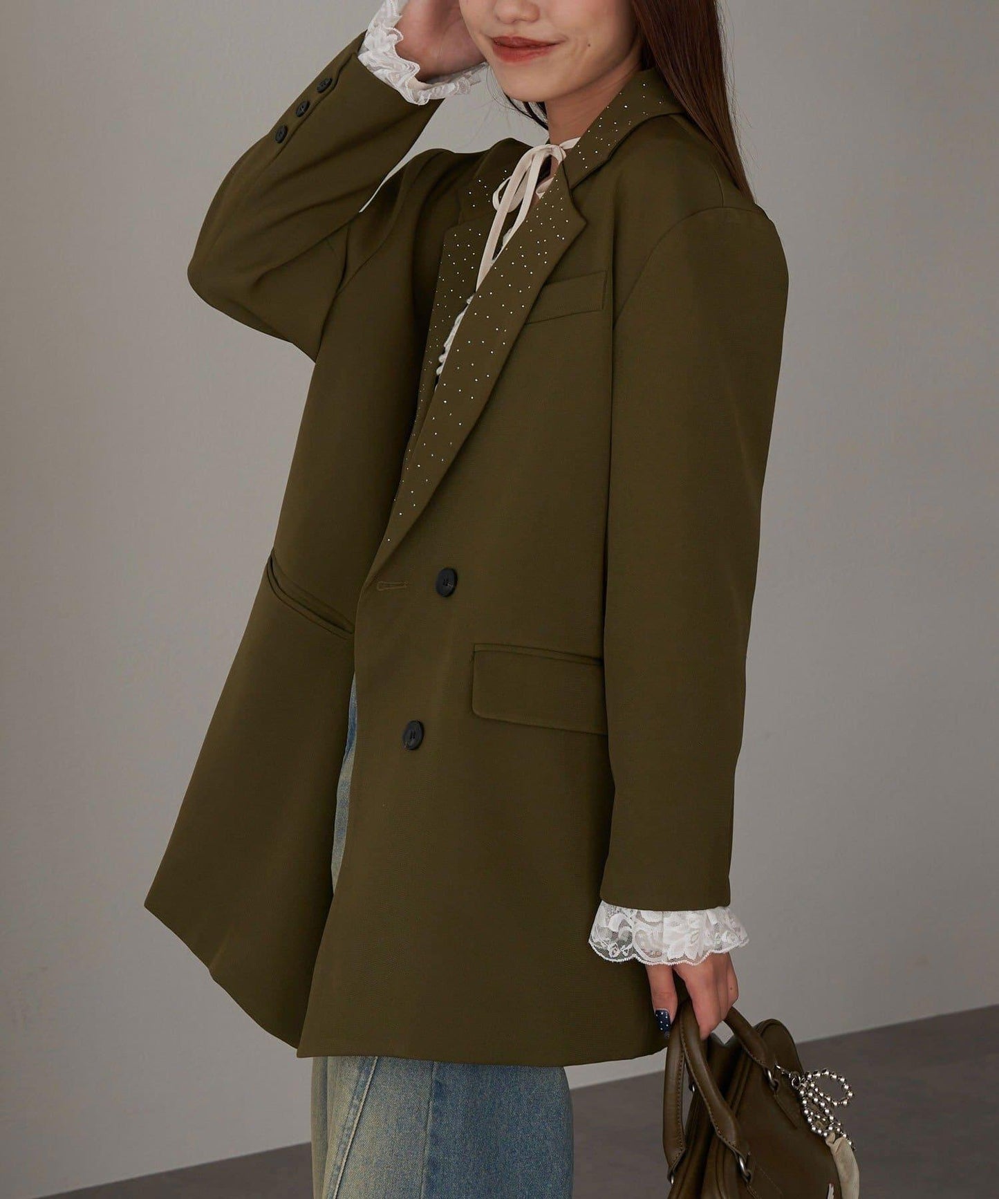 亮片波點蕾絲西裝外套