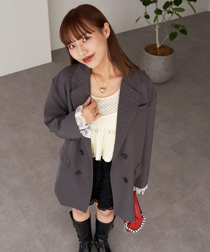 亮片波點蕾絲西裝外套