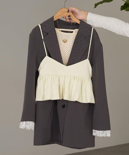 亮片波點蕾絲西裝外套