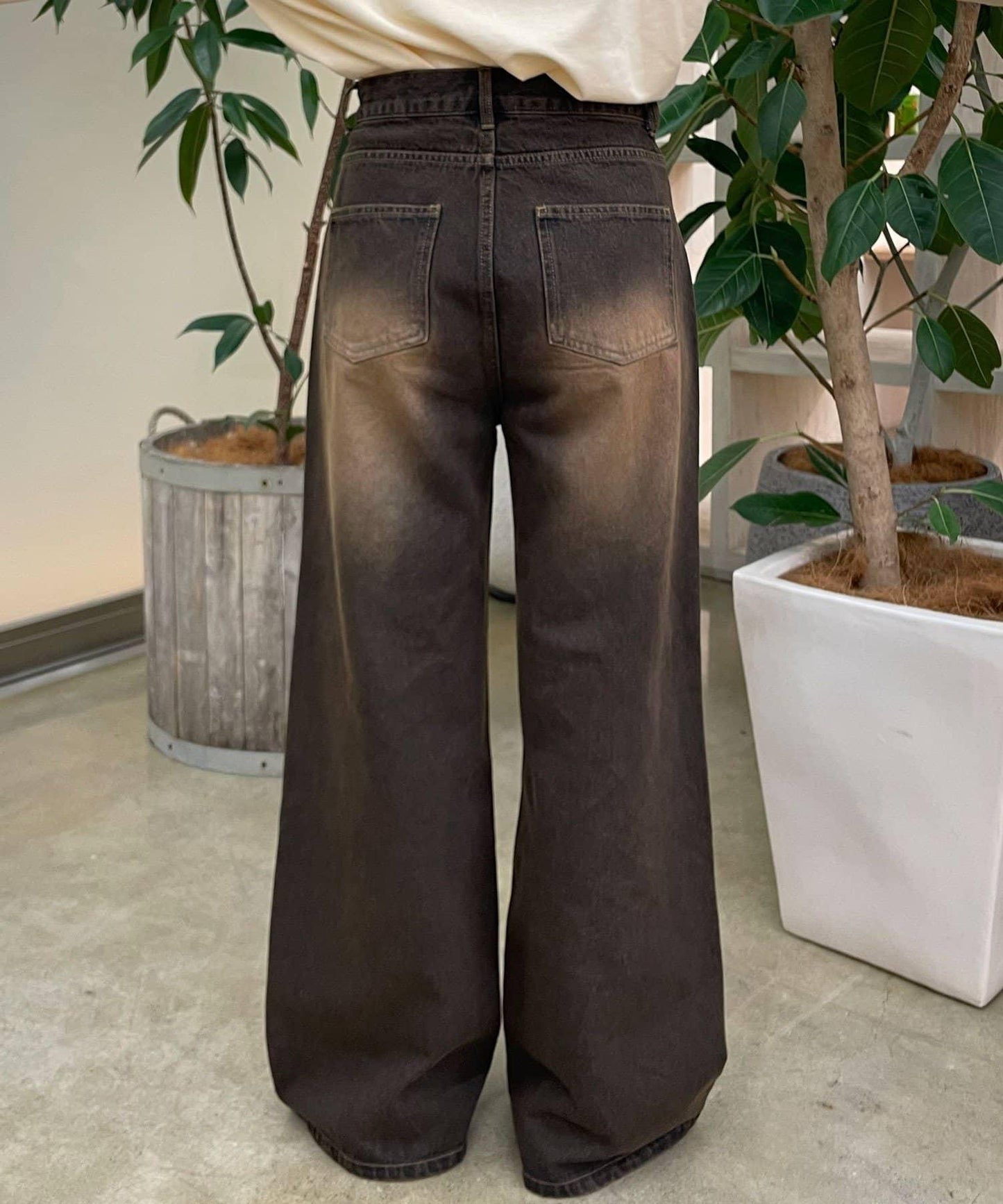 波點拼接格紋破洞牛仔褲