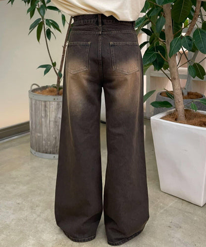 波點拼接格紋破洞牛仔褲