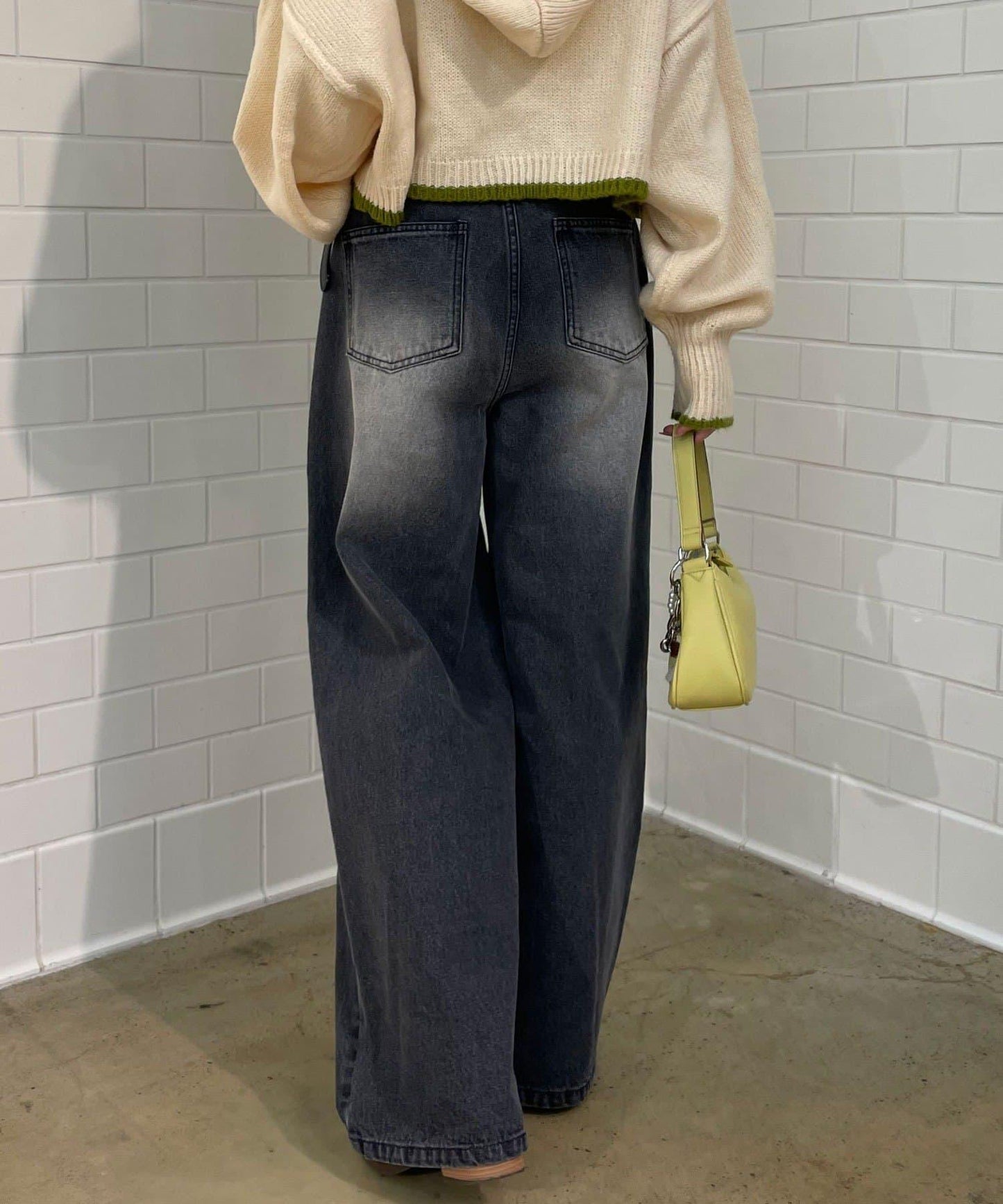 波點拼接格紋破洞牛仔褲