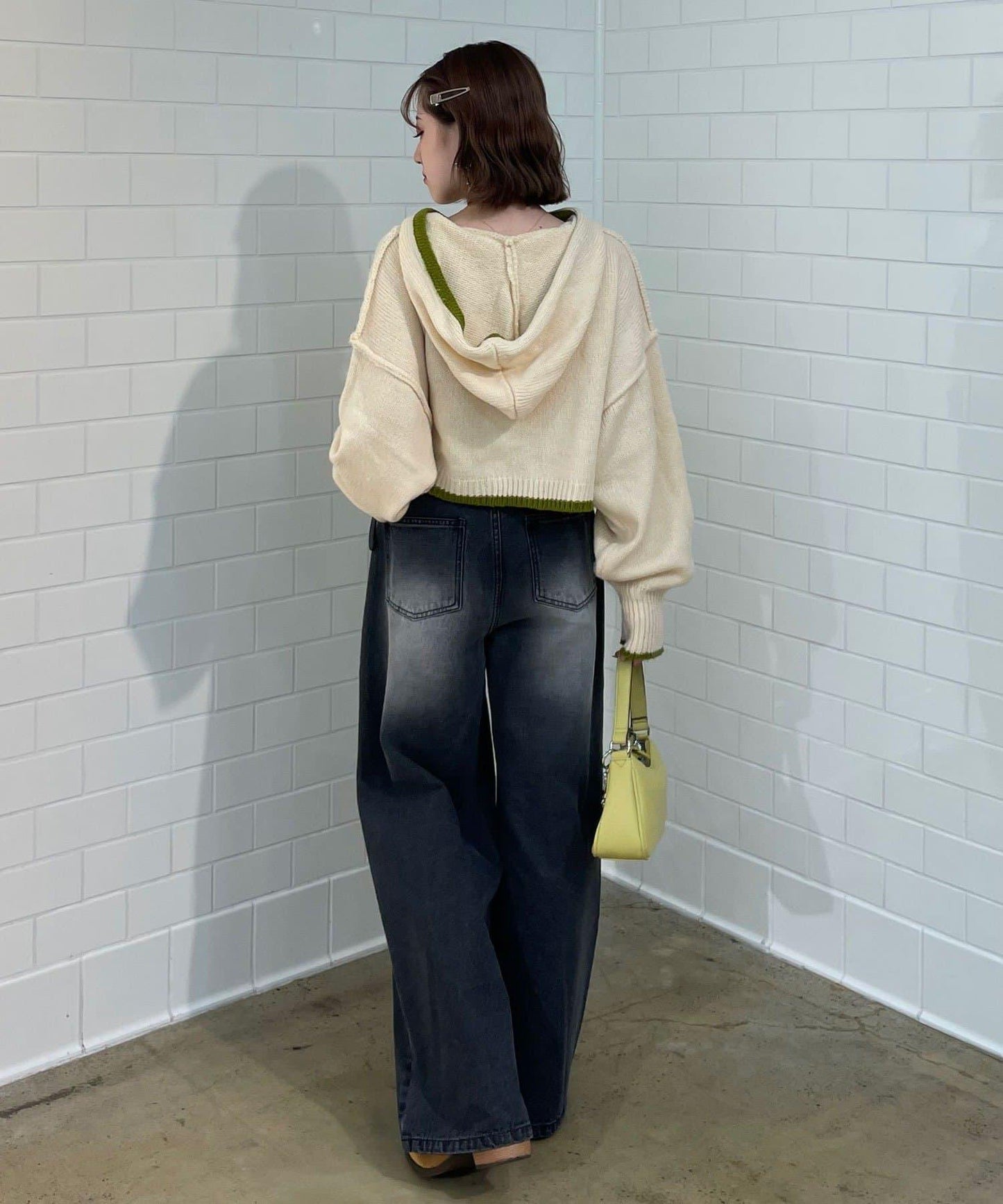 波點拼接格紋破洞牛仔褲