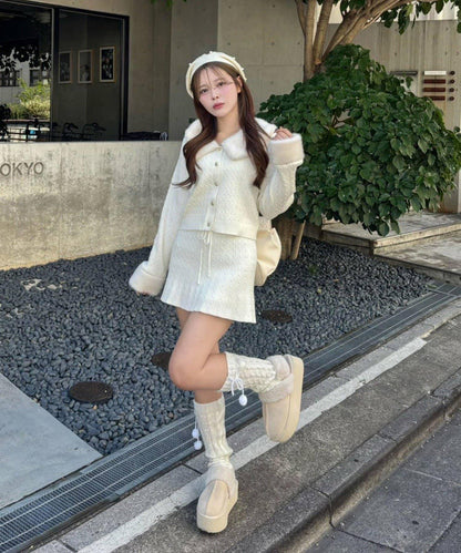 【Nono企畫】毛絨翻領麻花針織套裝