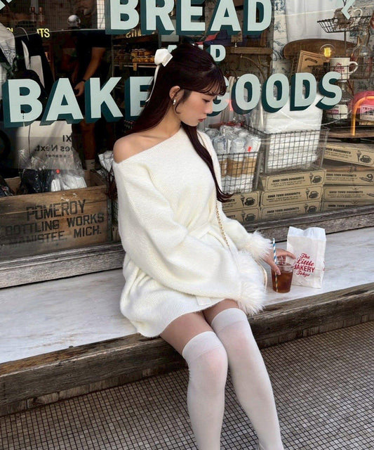 【ohana企畫】袖部毛絨針織長款上衣