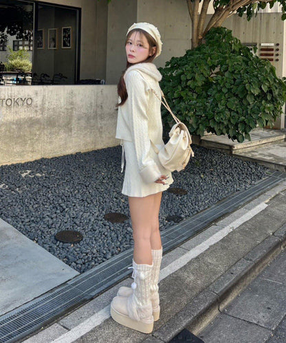 【Nono企畫】毛絨翻領麻花針織套裝