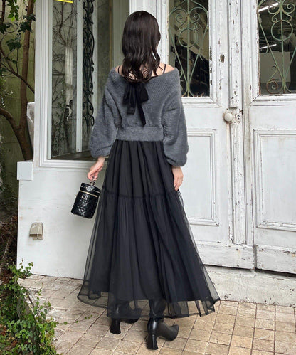 【megumi企畫】後系蝴蝶結2way針織套裝連衣裙