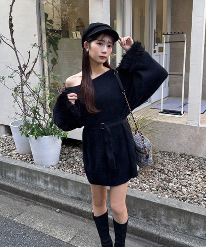 【ohana企畫】袖部毛絨針織長款上衣