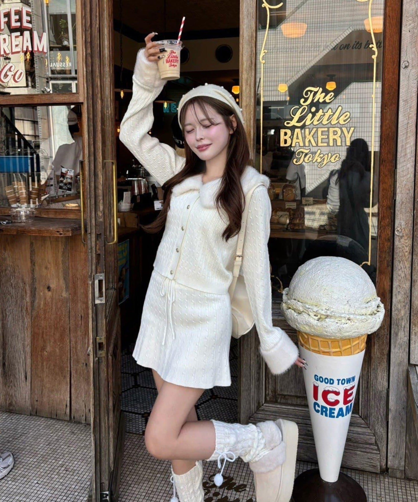 【Nono企畫】毛絨翻領麻花針織套裝