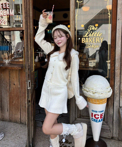 【Nono企畫】毛絨翻領麻花針織套裝