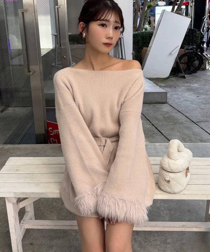 【ohana企畫】袖部毛絨針織長款上衣