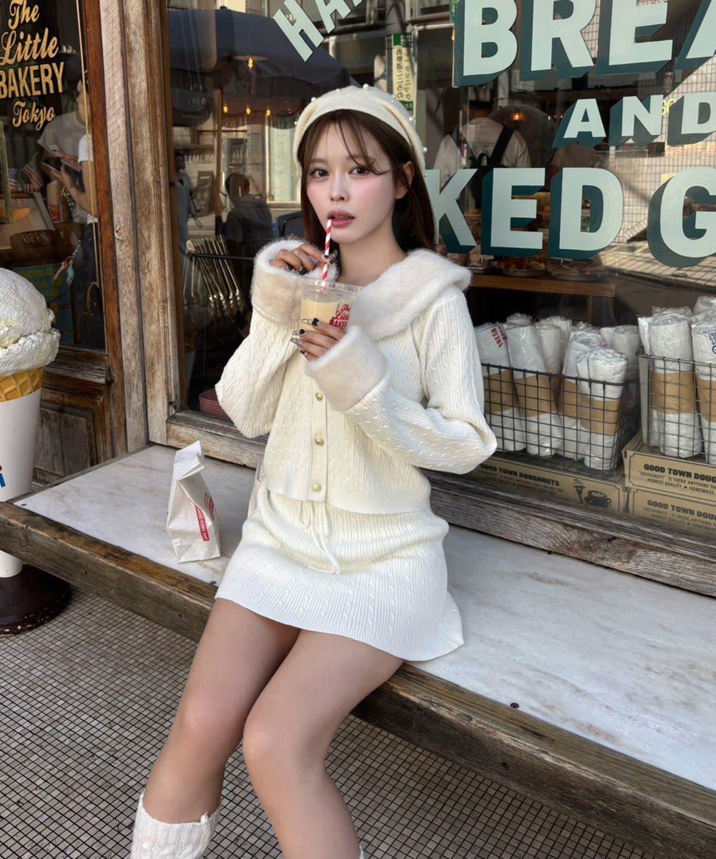 【Nono企畫】毛絨翻領麻花針織套裝