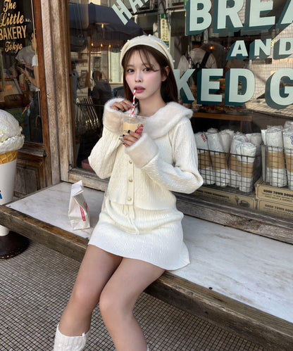 【Nono企畫】毛絨翻領麻花針織套裝