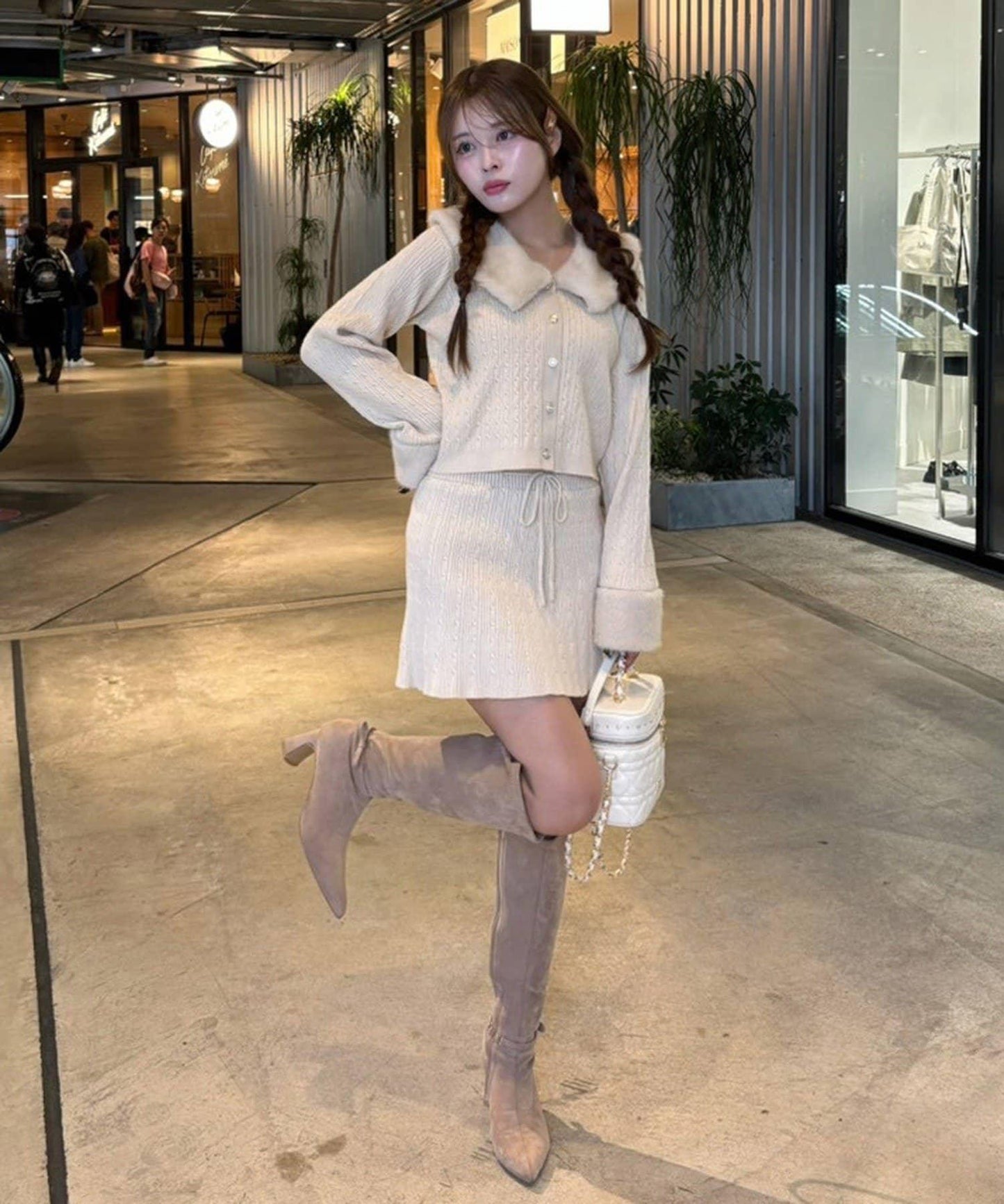 【Nono企畫】毛絨翻領麻花針織套裝