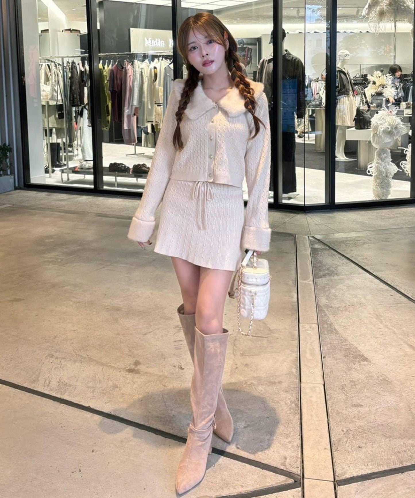 【Nono企畫】毛絨翻領麻花針織套裝