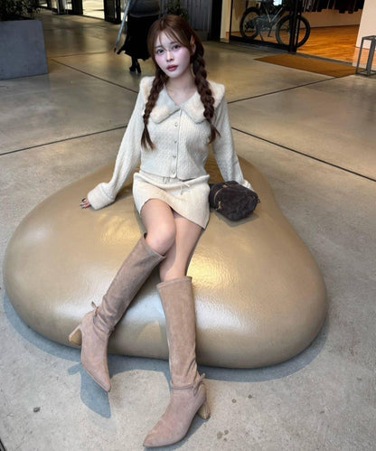 【Nono企畫】毛絨翻領麻花針織套裝