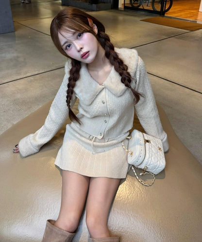 【Nono企畫】毛絨翻領麻花針織套裝