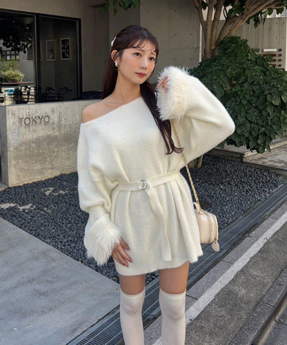 【ohana企畫】袖部毛絨針織長款上衣