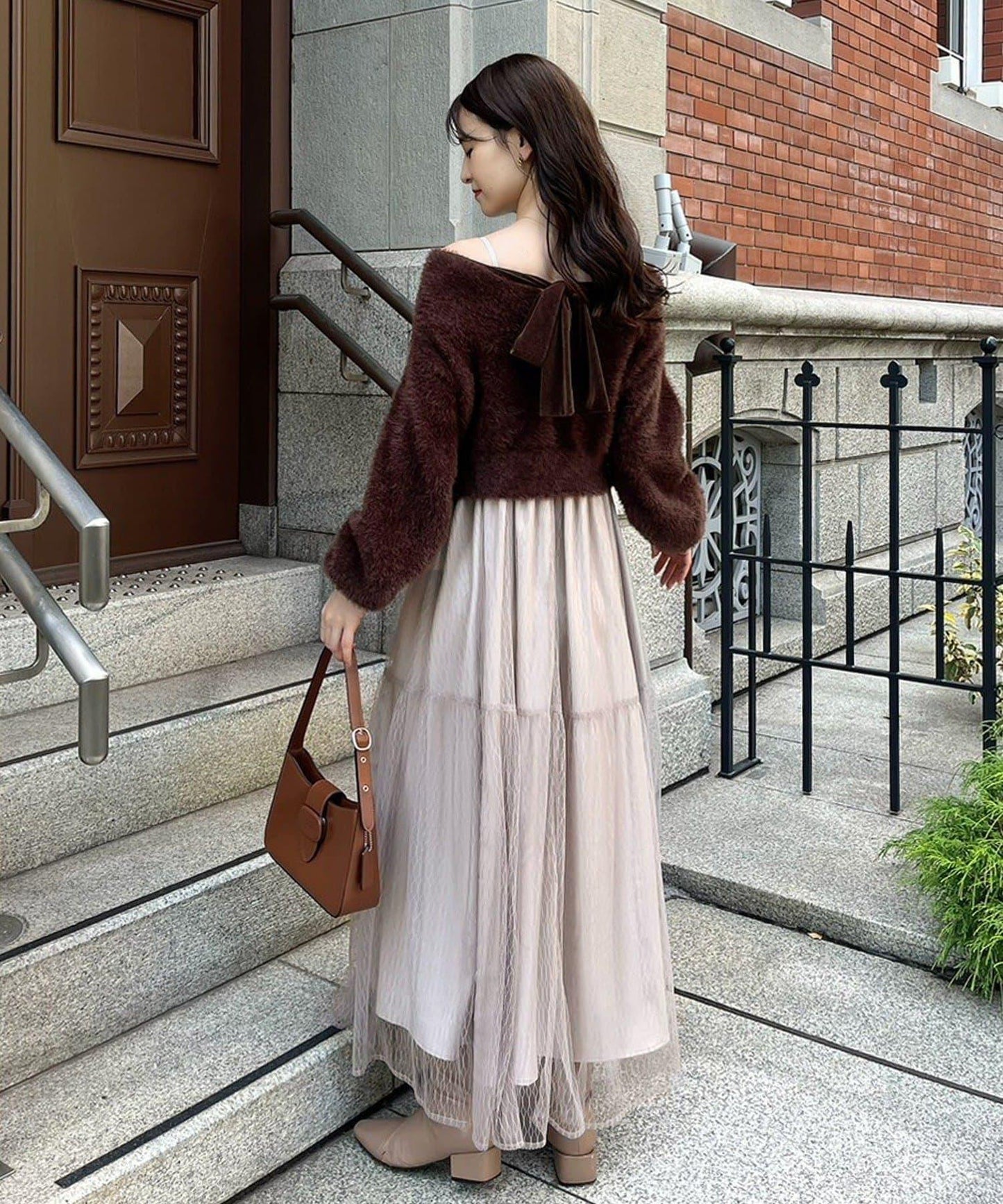 【megumi企畫】後系蝴蝶結2way針織套裝連衣裙