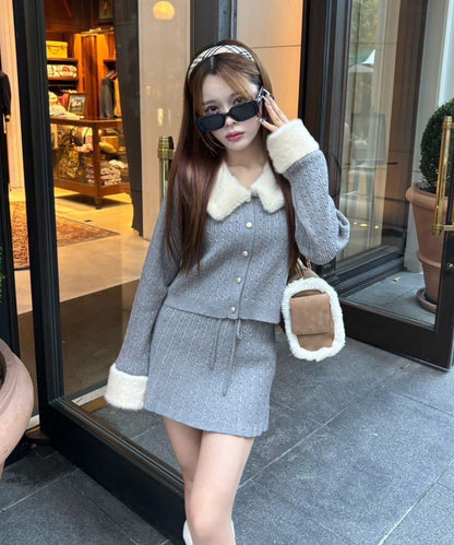 【Nono企畫】毛絨翻領麻花針織套裝