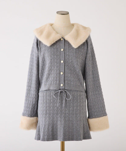 【Nono企畫】毛絨翻領麻花針織套裝