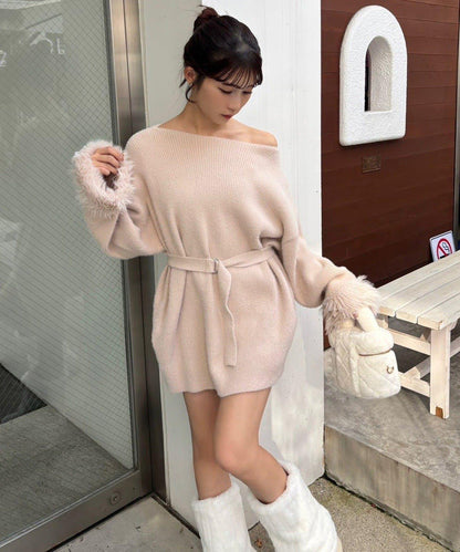 【ohana企畫】袖部毛絨針織長款上衣